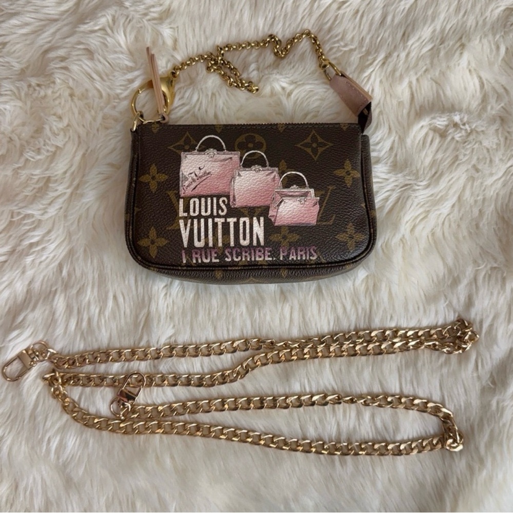 💕🤩Auth Louis Vuitton mini Pochette 1 I Rue Scribe Paris lady’s lightest luggage